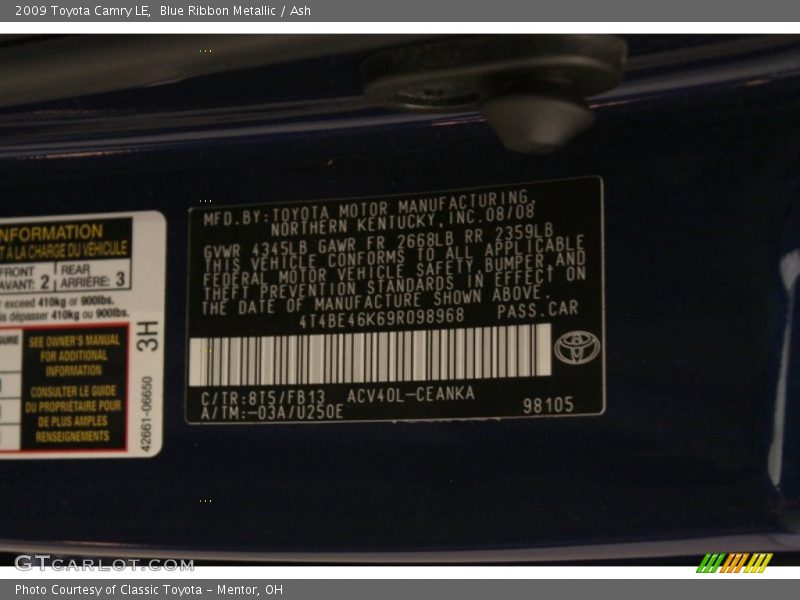Blue Ribbon Metallic / Ash 2009 Toyota Camry LE
