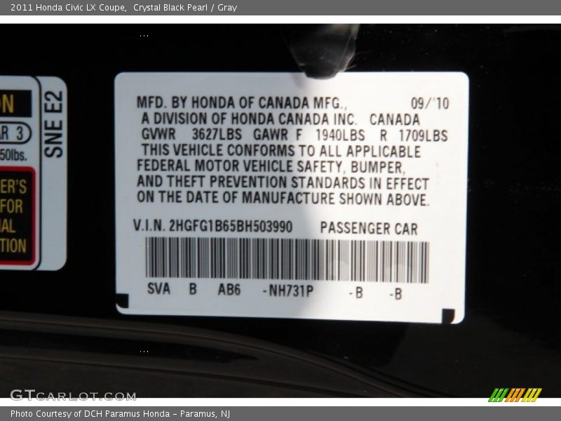 Crystal Black Pearl / Gray 2011 Honda Civic LX Coupe