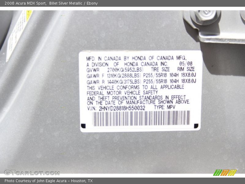 Billet Silver Metallic / Ebony 2008 Acura MDX Sport