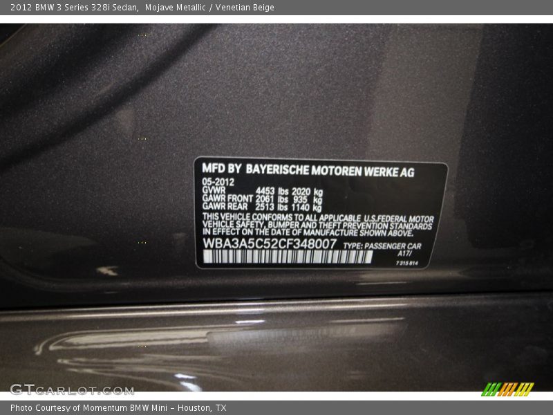 2012 3 Series 328i Sedan Mojave Metallic Color Code A17