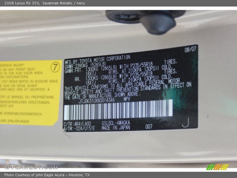Savannah Metallic / Ivory 2008 Lexus RX 350