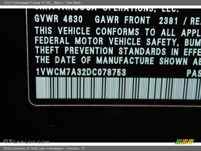Black / Titan Black 2013 Volkswagen Passat V6 SEL