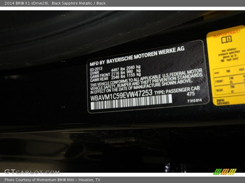 Black Sapphire Metallic / Black 2014 BMW X1 sDrive28i