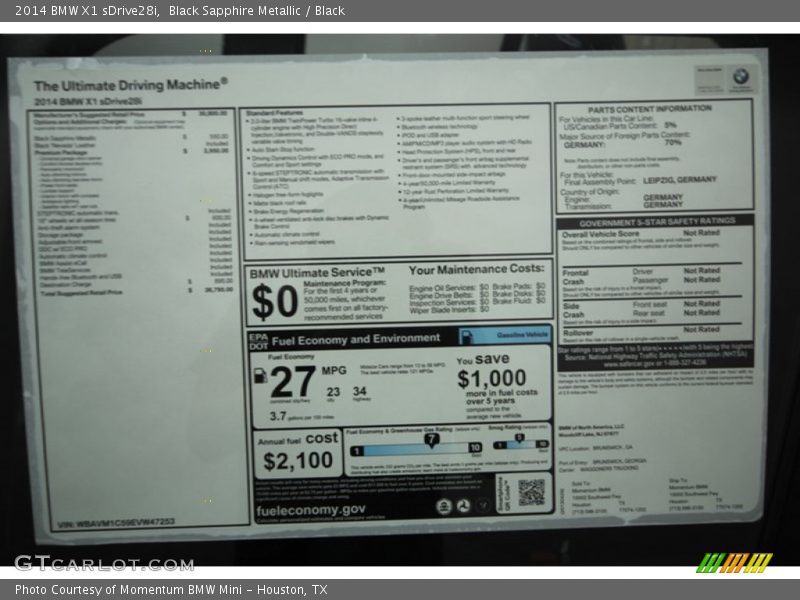 Black Sapphire Metallic / Black 2014 BMW X1 sDrive28i