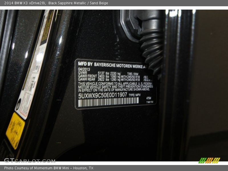 2014 X3 xDrive28i Black Sapphire Metallic Color Code 475