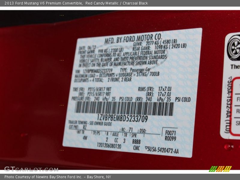 2013 Mustang V6 Premium Convertible Red Candy Metallic Color Code RZ
