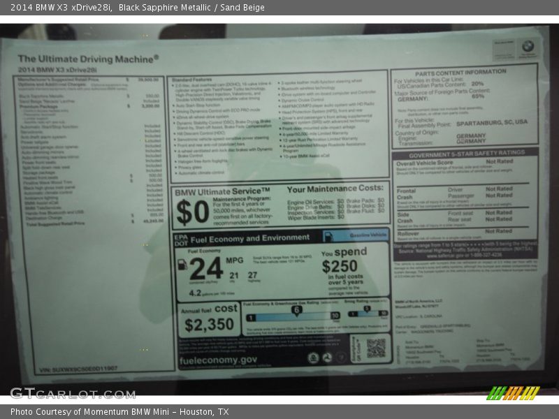 Black Sapphire Metallic / Sand Beige 2014 BMW X3 xDrive28i