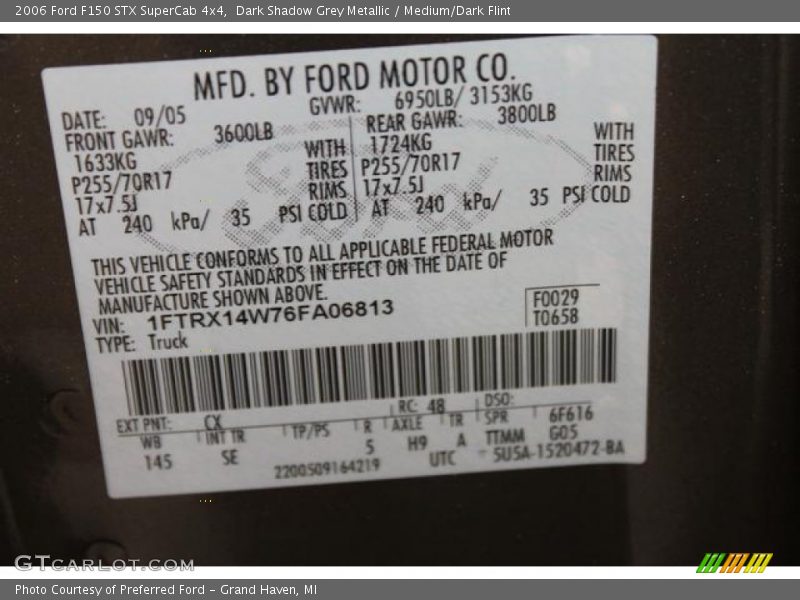 2006 F150 STX SuperCab 4x4 Dark Shadow Grey Metallic Color Code CX