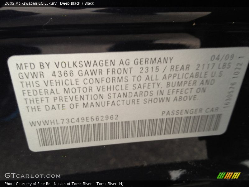 Deep Black / Black 2009 Volkswagen CC Luxury