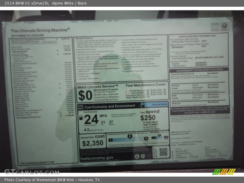  2014 X3 xDrive28i Window Sticker