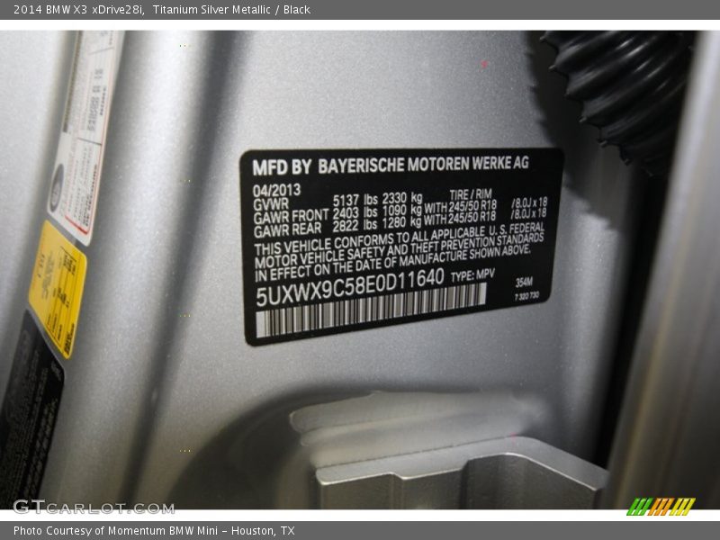 2014 X3 xDrive28i Titanium Silver Metallic Color Code 354