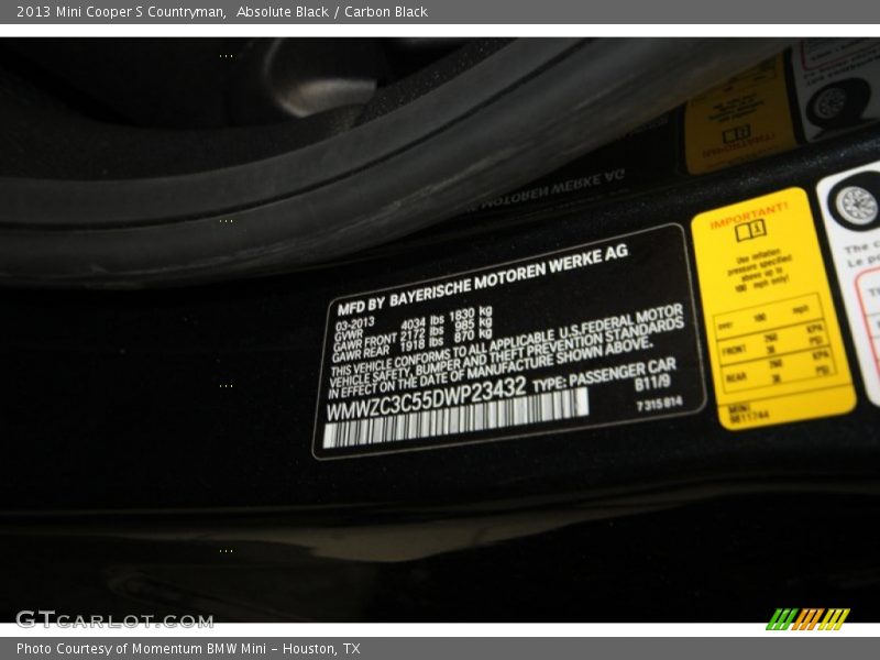 Absolute Black / Carbon Black 2013 Mini Cooper S Countryman