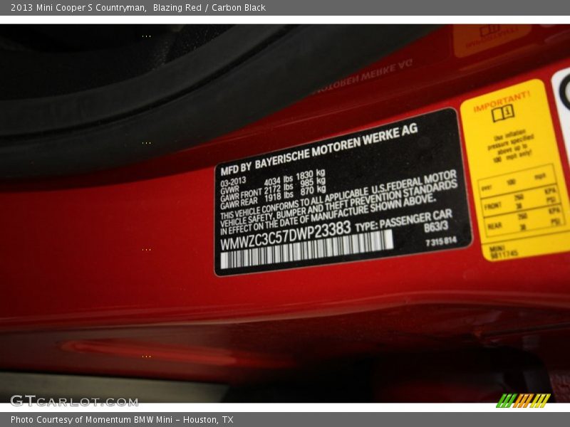 Blazing Red / Carbon Black 2013 Mini Cooper S Countryman