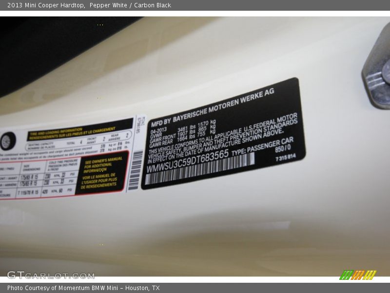 Pepper White / Carbon Black 2013 Mini Cooper Hardtop