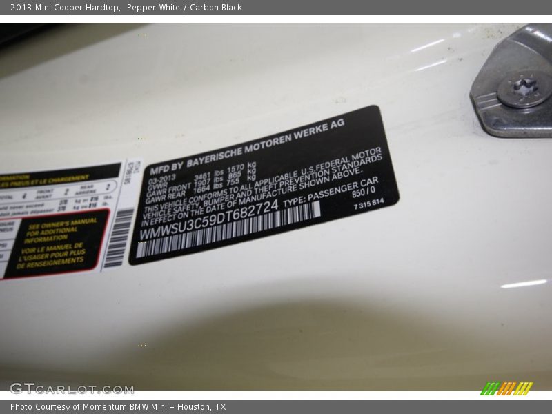 Pepper White / Carbon Black 2013 Mini Cooper Hardtop