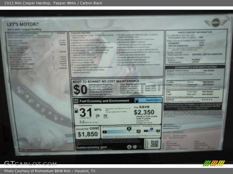 Pepper White / Carbon Black 2013 Mini Cooper Hardtop