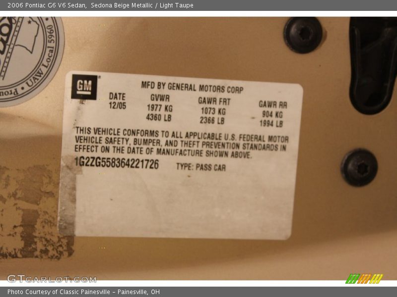 Sedona Beige Metallic / Light Taupe 2006 Pontiac G6 V6 Sedan