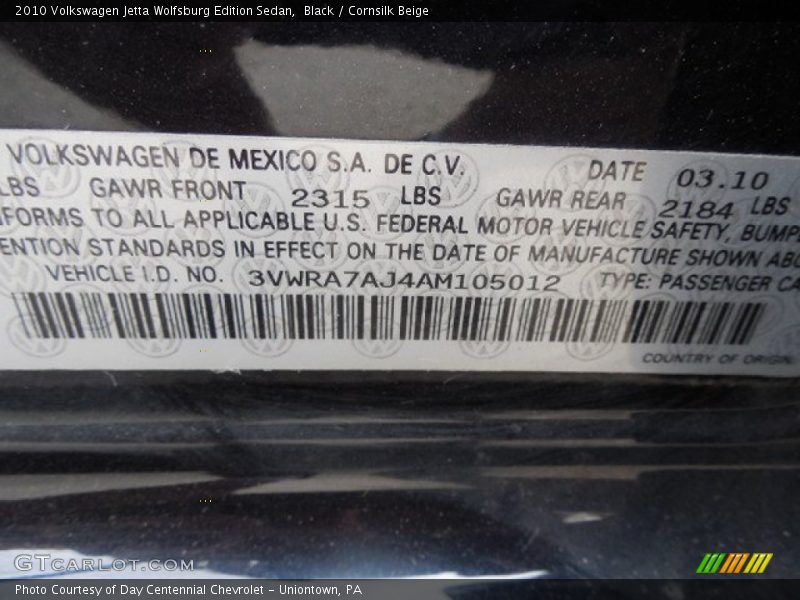 Black / Cornsilk Beige 2010 Volkswagen Jetta Wolfsburg Edition Sedan