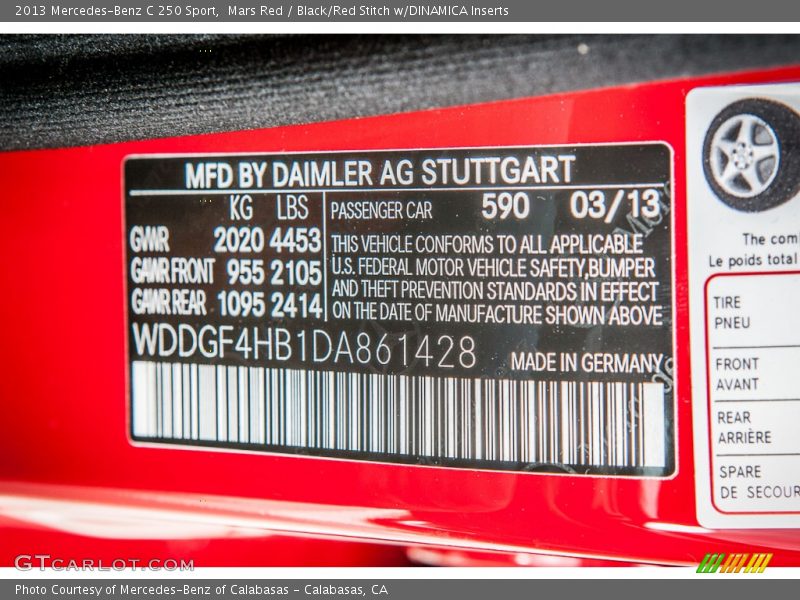 Mars Red / Black/Red Stitch w/DINAMICA Inserts 2013 Mercedes-Benz C 250 Sport
