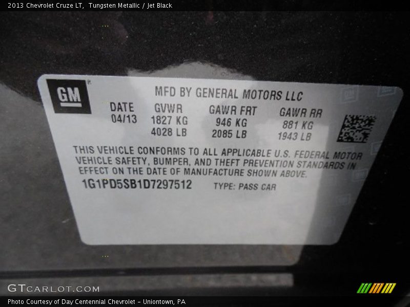 Tungsten Metallic / Jet Black 2013 Chevrolet Cruze LT