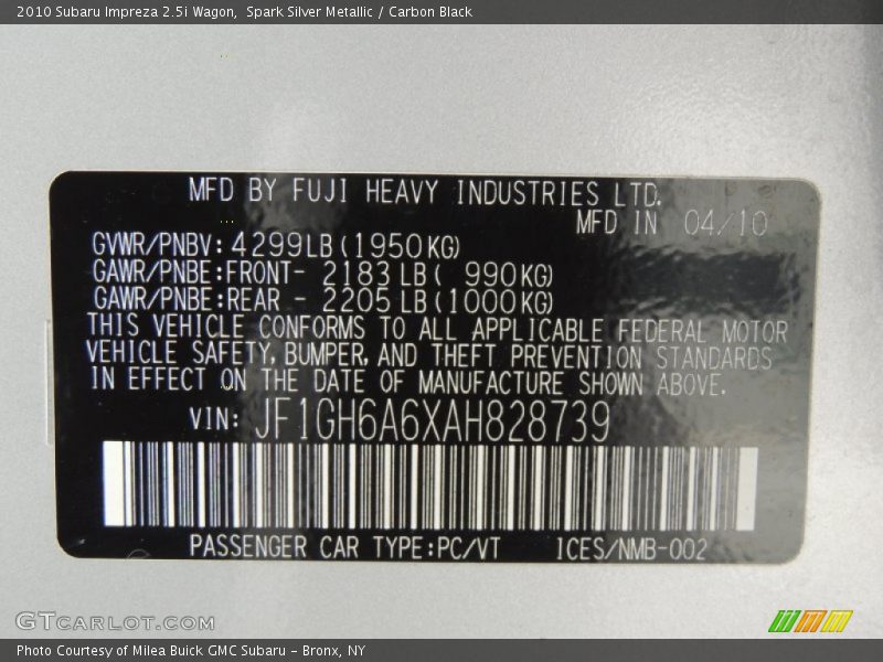 Spark Silver Metallic / Carbon Black 2010 Subaru Impreza 2.5i Wagon