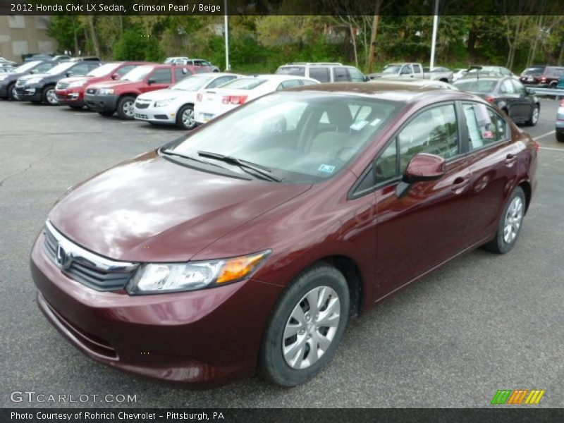 Crimson Pearl / Beige 2012 Honda Civic LX Sedan