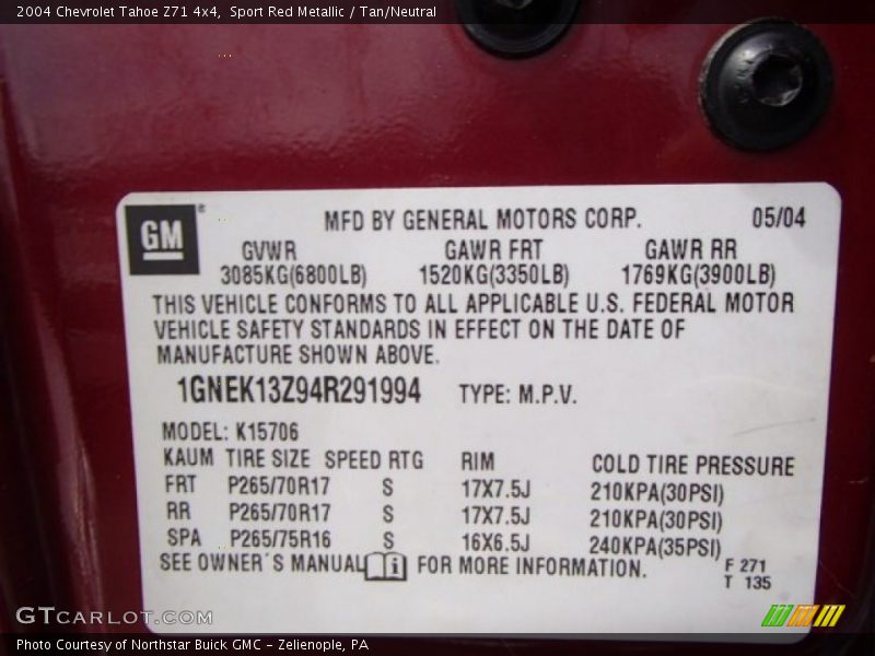Sport Red Metallic / Tan/Neutral 2004 Chevrolet Tahoe Z71 4x4