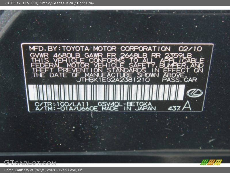 Smoky Granite Mica / Light Gray 2010 Lexus ES 350
