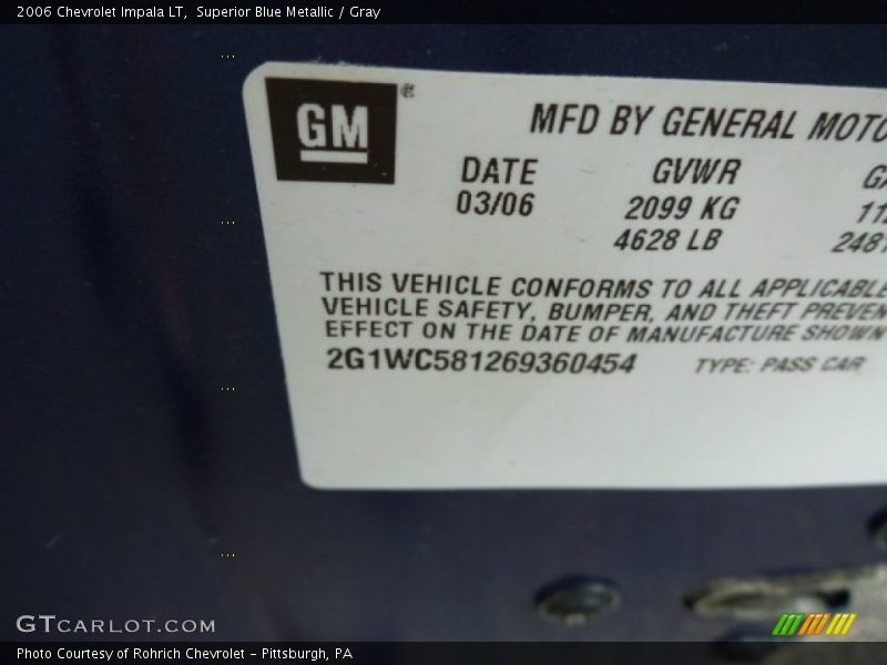 Superior Blue Metallic / Gray 2006 Chevrolet Impala LT