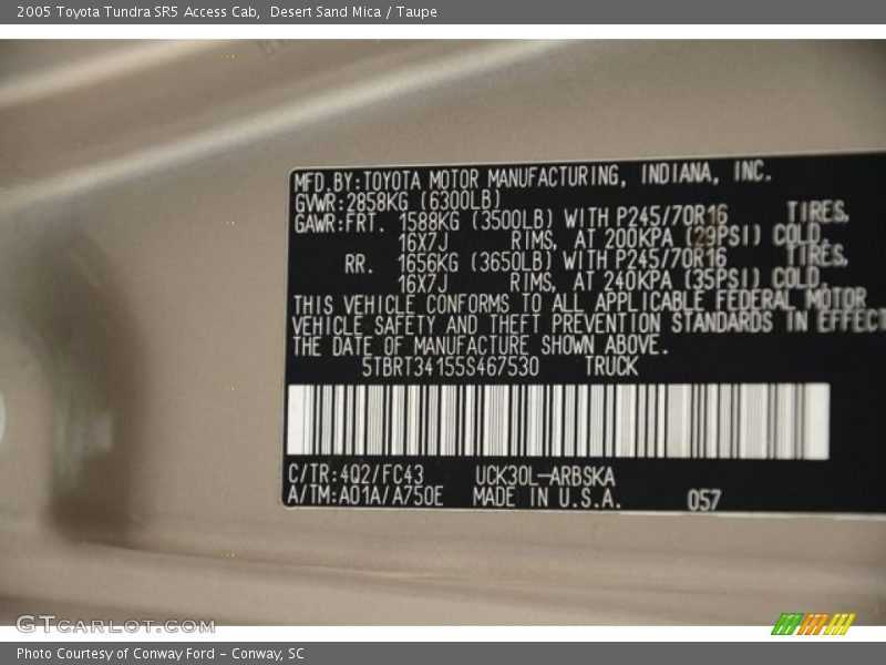 Desert Sand Mica / Taupe 2005 Toyota Tundra SR5 Access Cab