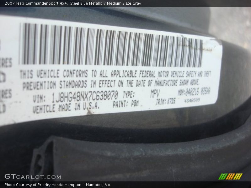 Steel Blue Metallic / Medium Slate Gray 2007 Jeep Commander Sport 4x4