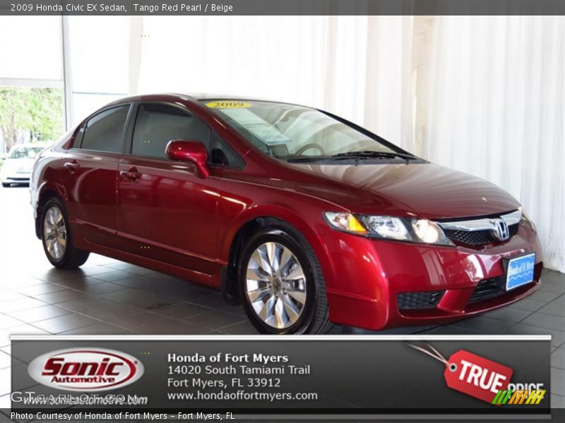 Tango Red Pearl / Beige 2009 Honda Civic EX Sedan