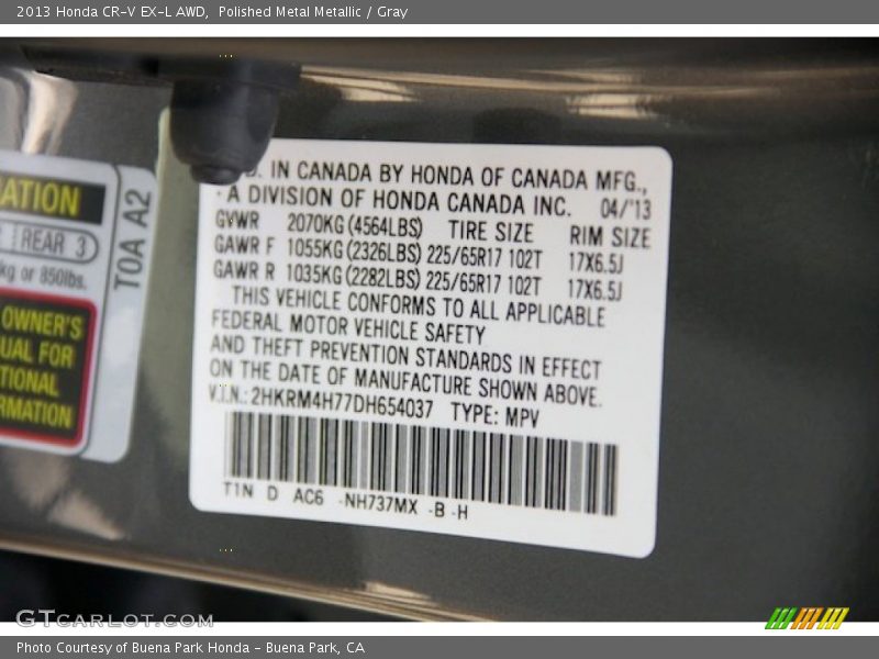 Polished Metal Metallic / Gray 2013 Honda CR-V EX-L AWD