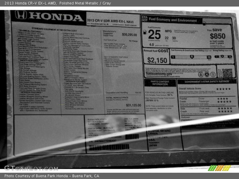Polished Metal Metallic / Gray 2013 Honda CR-V EX-L AWD