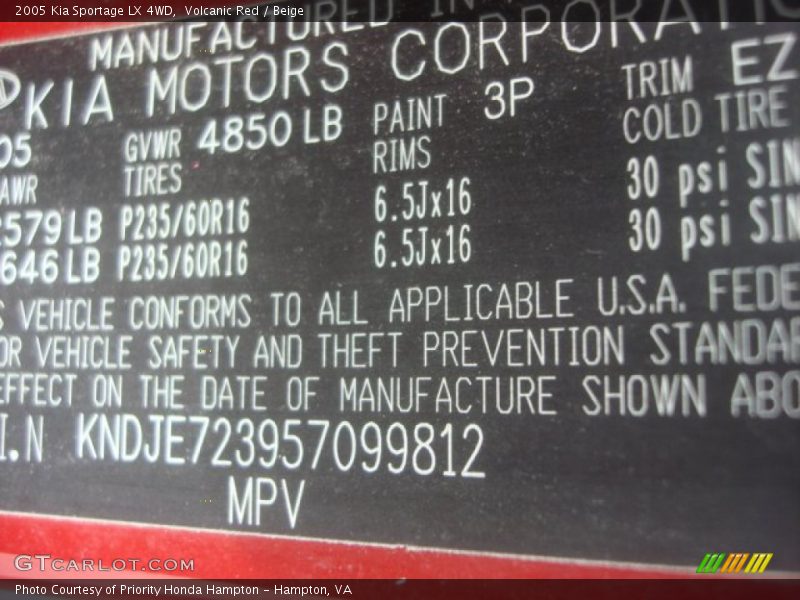 Volcanic Red / Beige 2005 Kia Sportage LX 4WD