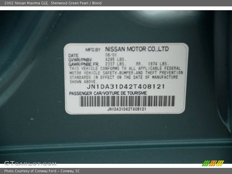 Sherwood Green Pearl / Blond 2002 Nissan Maxima GLE