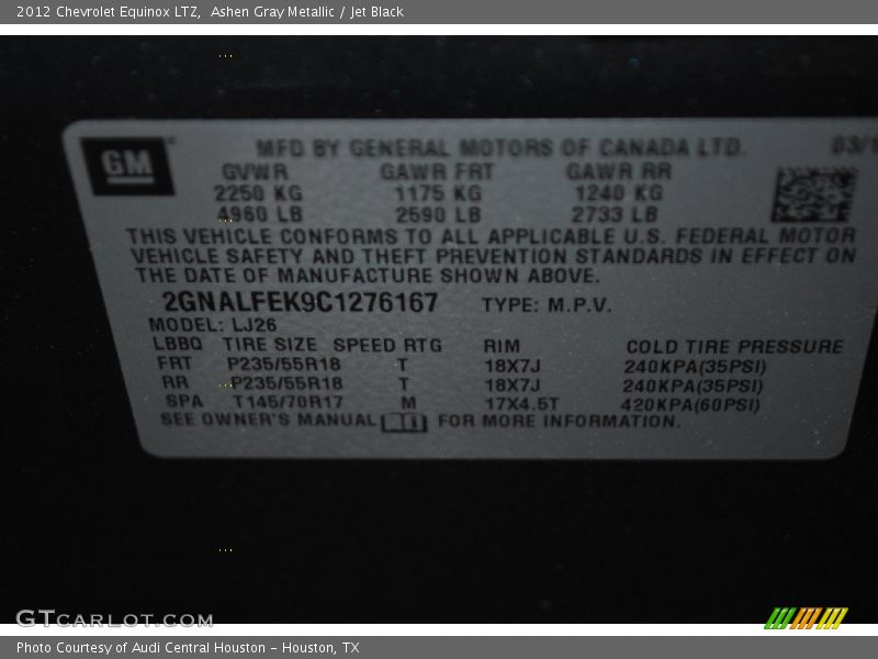 Ashen Gray Metallic / Jet Black 2012 Chevrolet Equinox LTZ