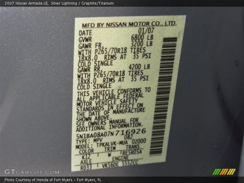 Silver Lightning / Graphite/Titanium 2007 Nissan Armada LE