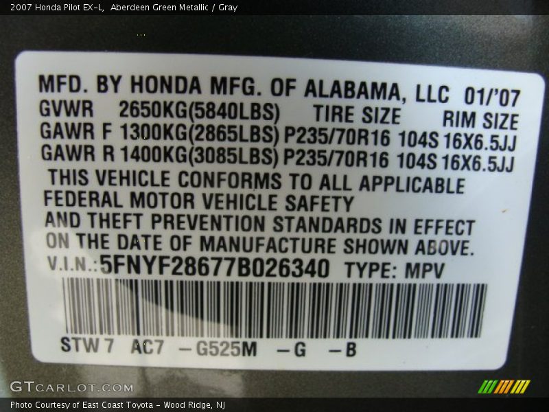 Aberdeen Green Metallic / Gray 2007 Honda Pilot EX-L