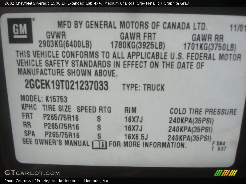 Medium Charcoal Gray Metallic / Graphite Gray 2002 Chevrolet Silverado 1500 LT Extended Cab 4x4