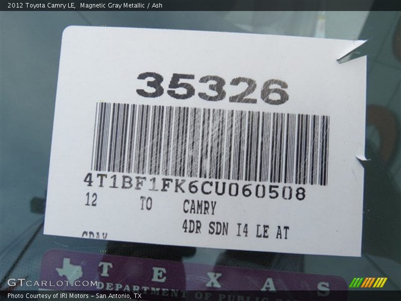 Magnetic Gray Metallic / Ash 2012 Toyota Camry LE