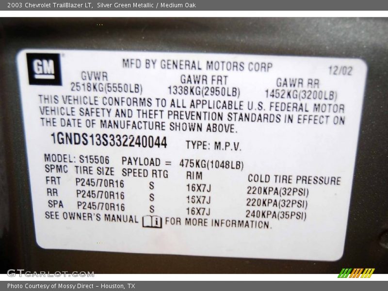 Silver Green Metallic / Medium Oak 2003 Chevrolet TrailBlazer LT