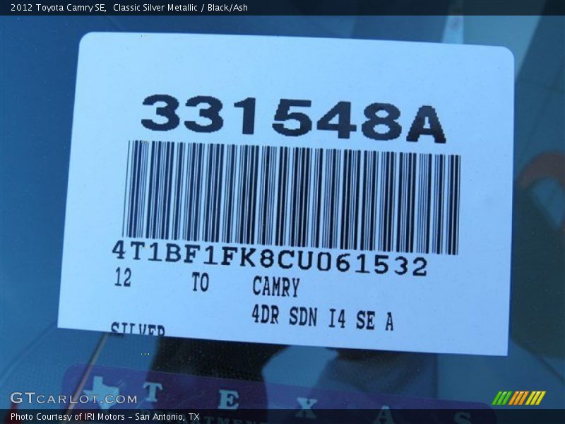 Classic Silver Metallic / Black/Ash 2012 Toyota Camry SE