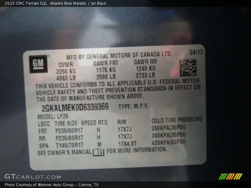 Atlantis Blue Metallic / Jet Black 2013 GMC Terrain SLE