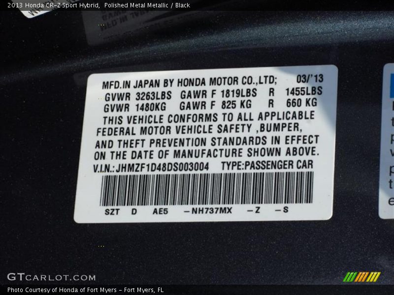 2013 CR-Z Sport Hybrid Polished Metal Metallic Color Code NH737MX
