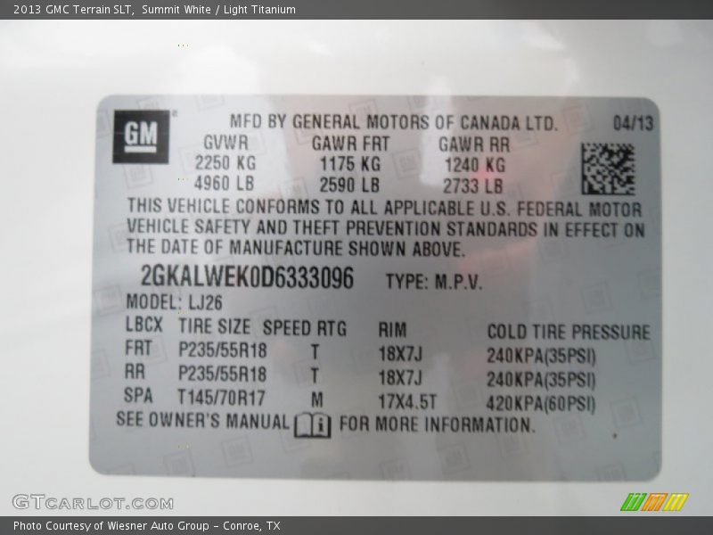 Summit White / Light Titanium 2013 GMC Terrain SLT