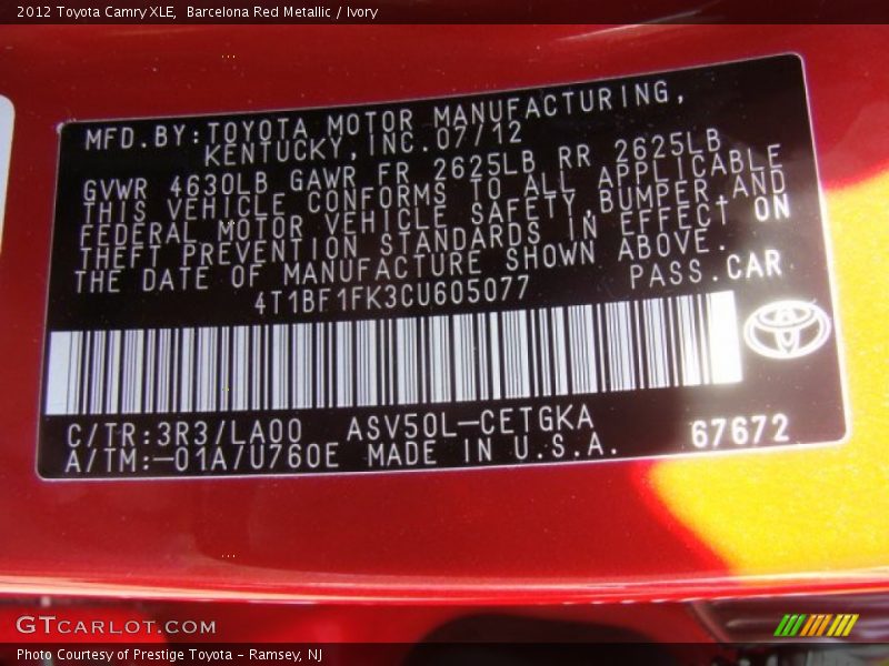 Barcelona Red Metallic / Ivory 2012 Toyota Camry XLE