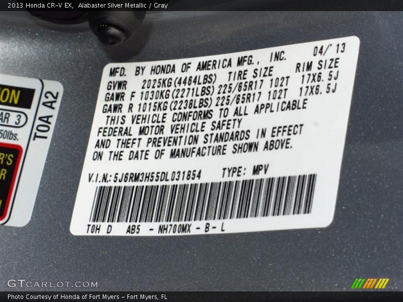 Alabaster Silver Metallic / Gray 2013 Honda CR-V EX