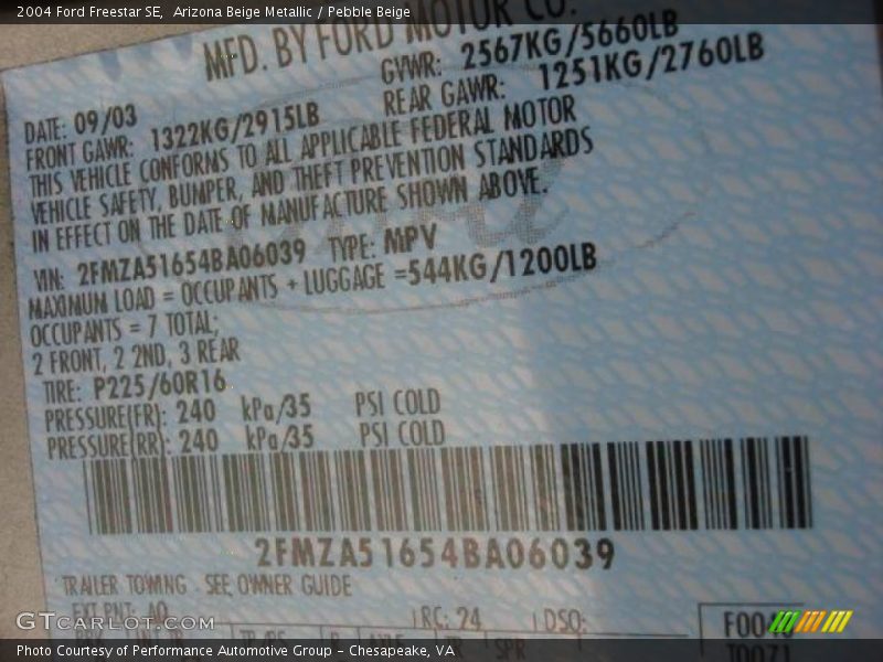 Arizona Beige Metallic / Pebble Beige 2004 Ford Freestar SE
