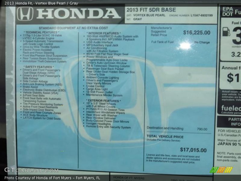 Vortex Blue Pearl / Gray 2013 Honda Fit